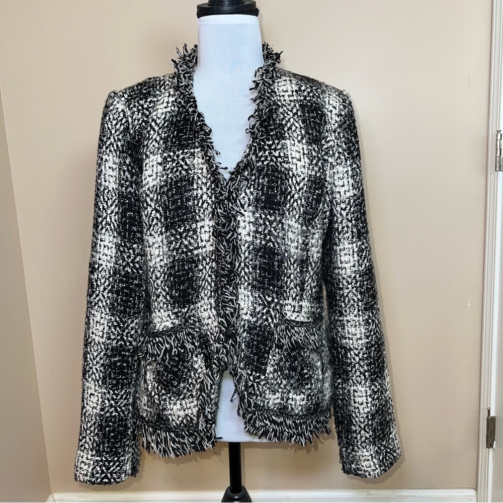 Carol Anderson by Invitation Black & White Blazer w/ Fringe & Pockets. Size 10